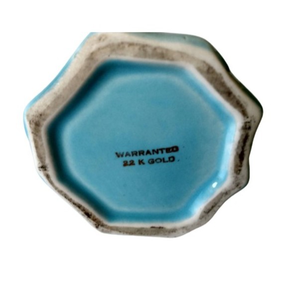 Blue Ceramic Tree Trunk 22K Gold Trim Squirrel & Leaf Design Flower Bud Vase - Picture 5 of 5